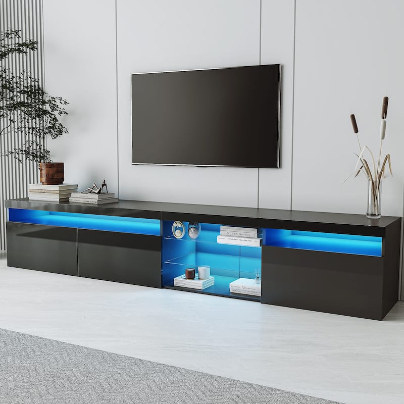 Black Versatile TV Cabinet Media Console TV Stand with LED Lights, Living Room Floor Storage Cabinet