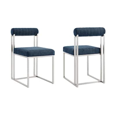 Tasie Dining Chair Set of 2, Stainless Steel, Blue Tufted Polyester