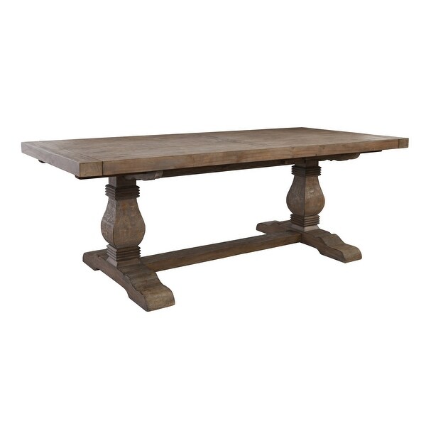 Plank Top Wooden Extendable Dining Table with Pedestal Base, Brown. Opens flyout.