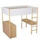 preview thumbnail 13 of 25, Full Size Loft Bed Wood Bed With Shelf,Drawers,Convertible Desk,Soft Padding and Plush Fabric