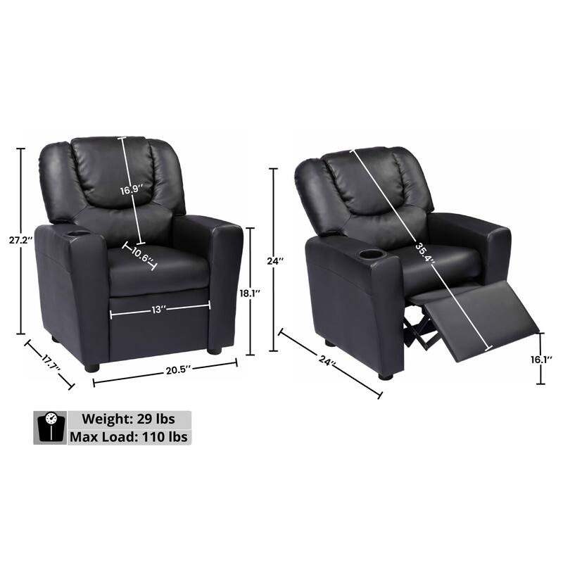 Pushback Kids Recliner Chair with Footrest & Cup Holders - Ultimate Comfort for Toddlers