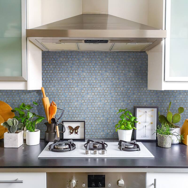 Merola Tile Hudson 1" Hex Frost Blue 11-7/8" x 13-1/4" Porcelain Floor and Wall Tile