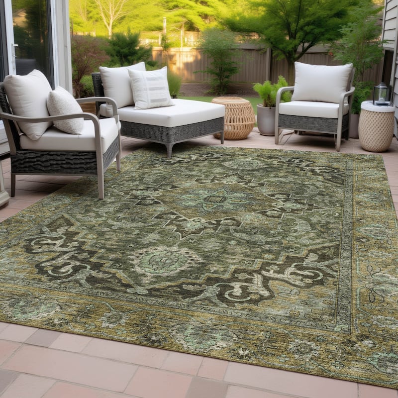 Machine Washable Indoor/Outdoor Traditional Medallion Chantille Rug