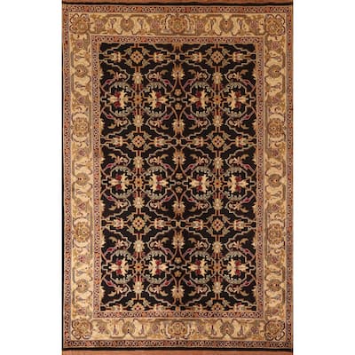 All-Over Black Agra Oriental Area Rug Hand-Knotted Wool Carpet - 6'1" x 9'3"