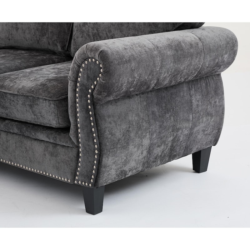 109.5" Chenille 6-Seater L-Shaped Sectional Sofa with Rivets Decorated Rolled Armrests,Cushions, and Wood Frame