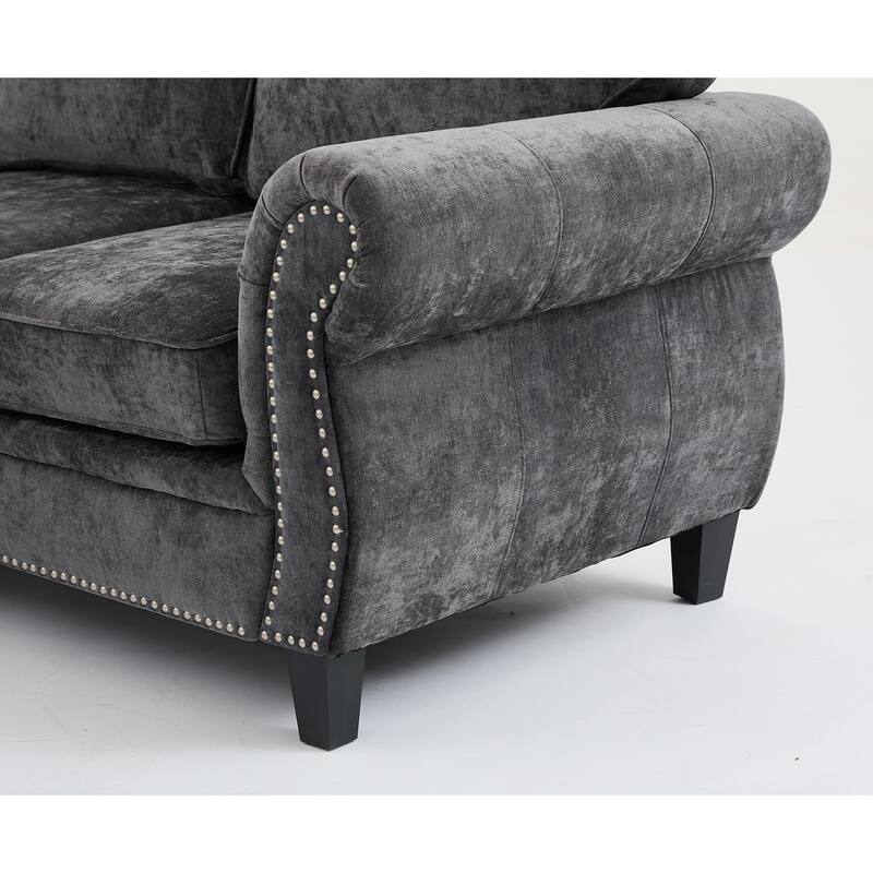 109.5" Modular Sectional Sofa, L Shaped, Chenille, 6 Seater, Dark Gray