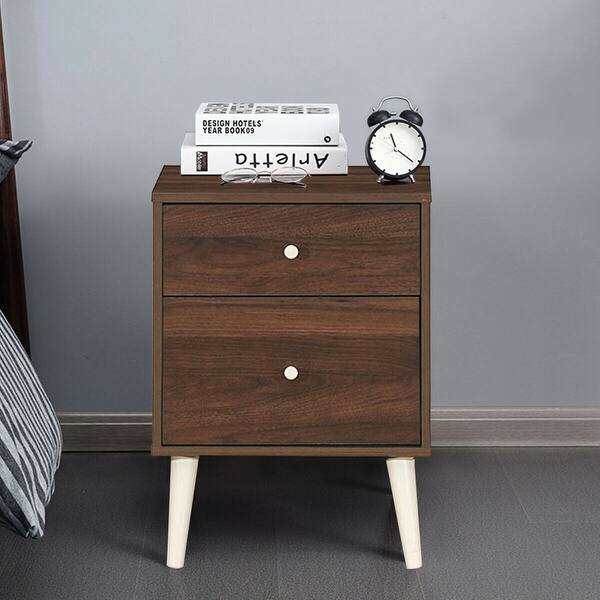 Shop 2 Drawer Nightstand Beside End Side Table With Rubber Legs Walnut Clear Overstock 31647230