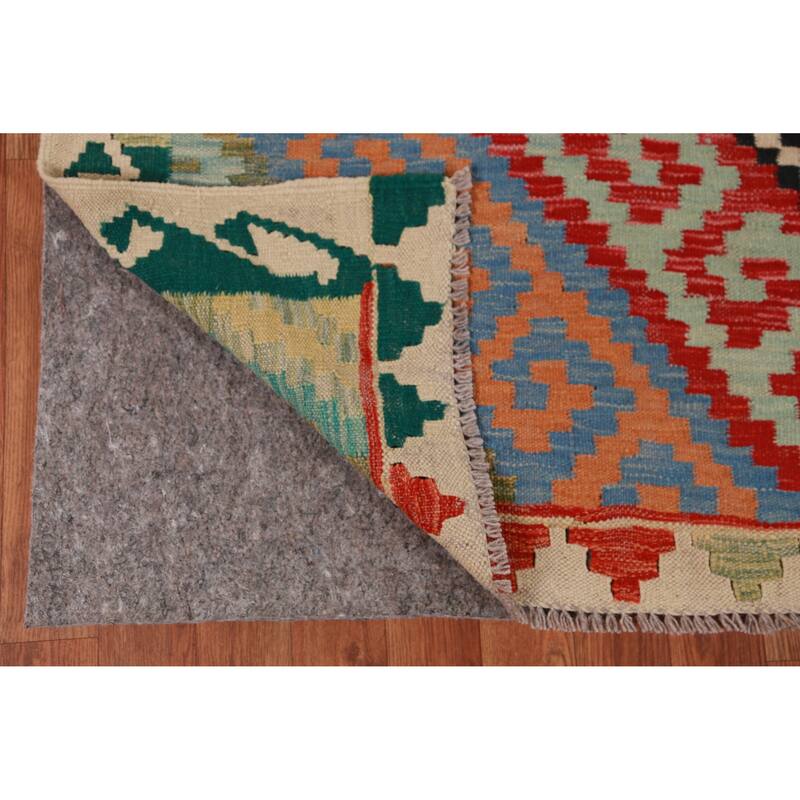 Hand Woven Oriental 100% Wool Carpet Southwestern Geometric Multi-Colored Kilim Area Rug - 8' 2'' X 6' 0''