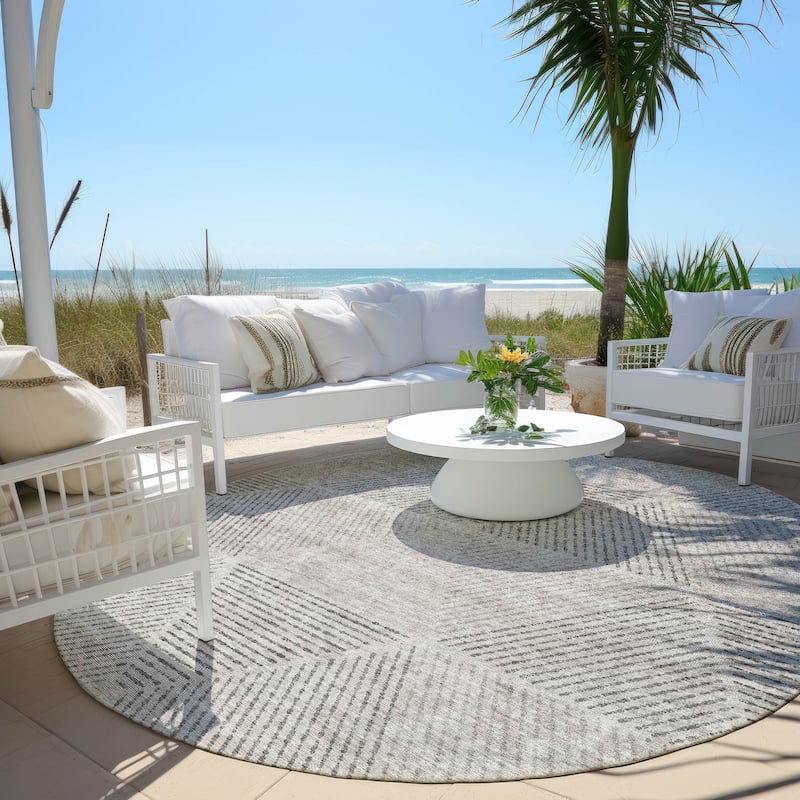 Machine Washable Indoor/ Outdoor Chantille Prism Contemporary Rug - Taupe - 8' x 8'
