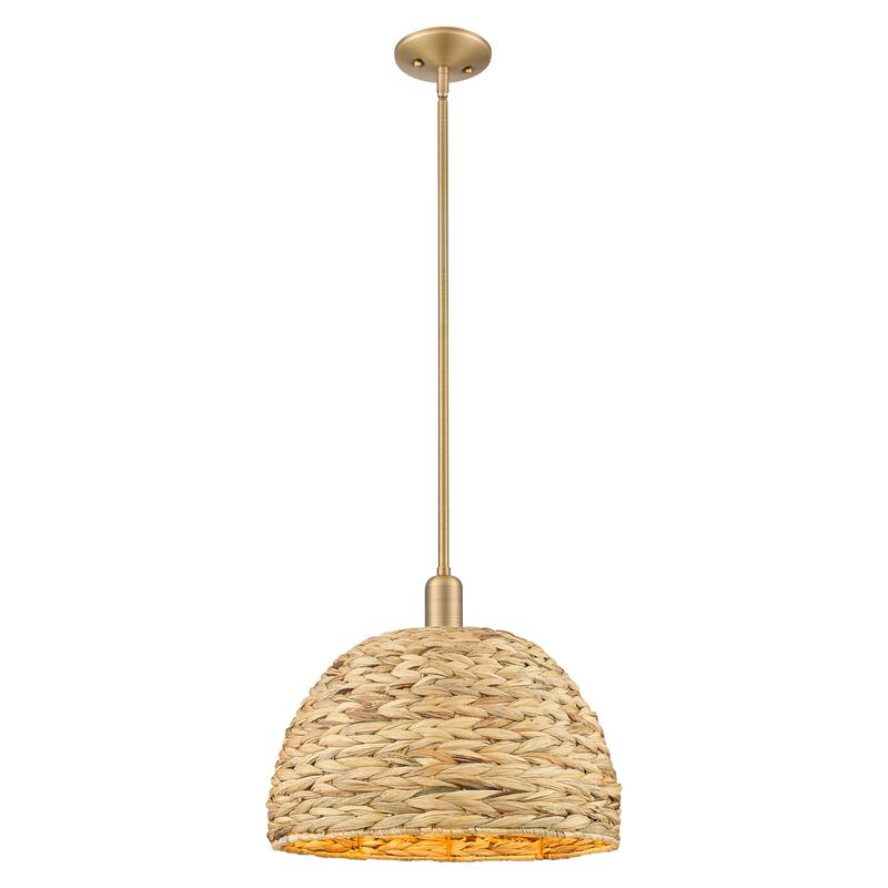 Innovations Lighting Endless Possibilities Arcadia - Woven Rattan - 1 Light 16" Stem Hung Mini Pendant - Brushed Brass
