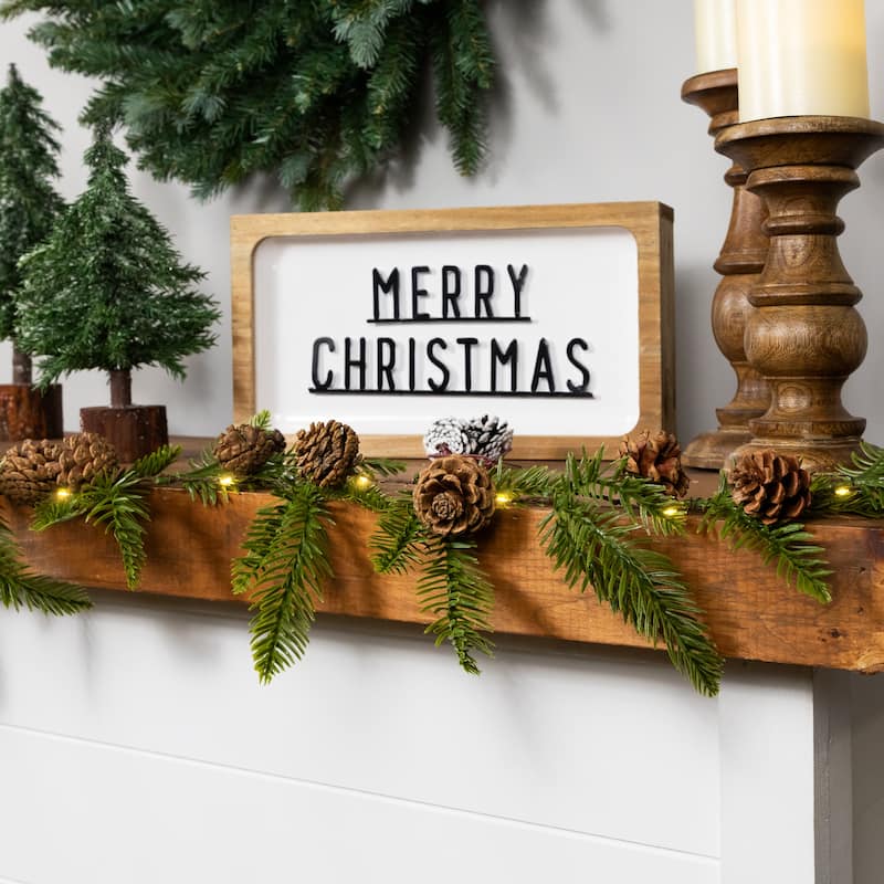 Pre-Lit B/O Pinecone and Pine Christmas Garland - 4.75' - Warm White Lights
