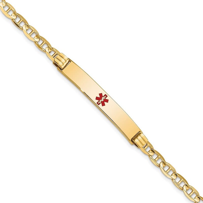 Curata 14k Yellow Gold 6.5mm Engravable Medical Red Enamel Anchor ID Bracelet