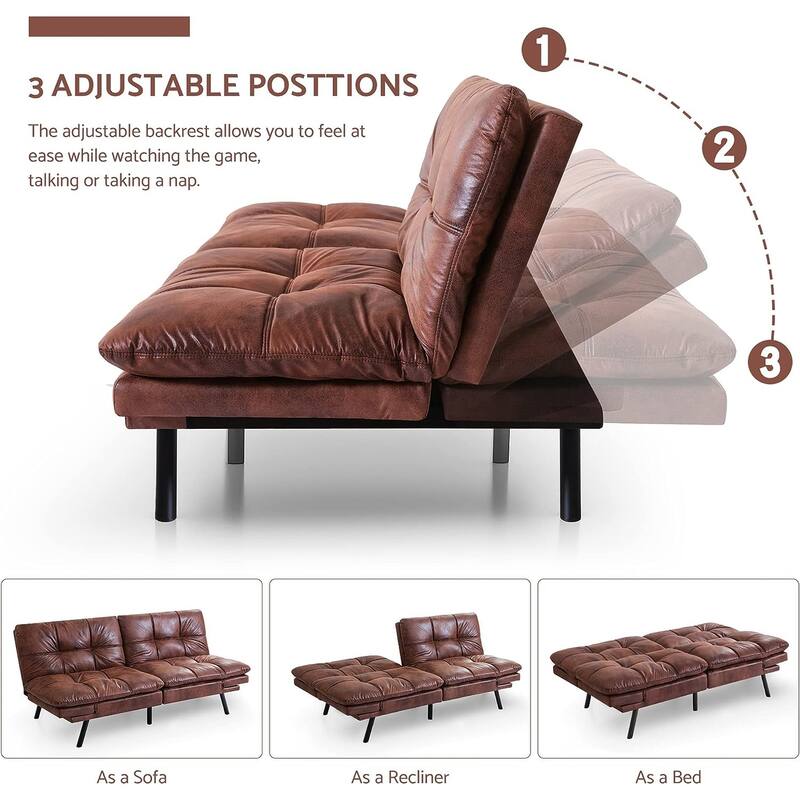 Futon Sofa Bed, Memory Foam Foldable Couch Convertible Loveseat Sleeper Daybed with Adjustable Armrests for Small Space