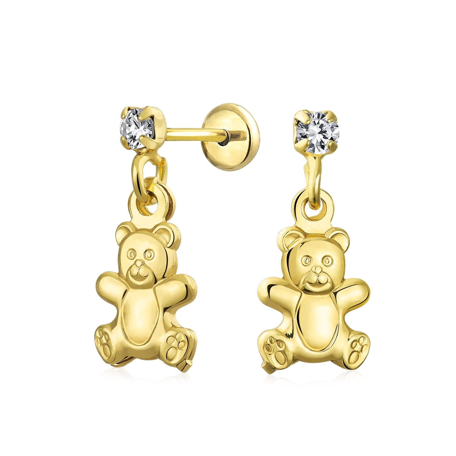 FB Jewels Solid 14K Yellow Gold Teddy Bear Post Earrings