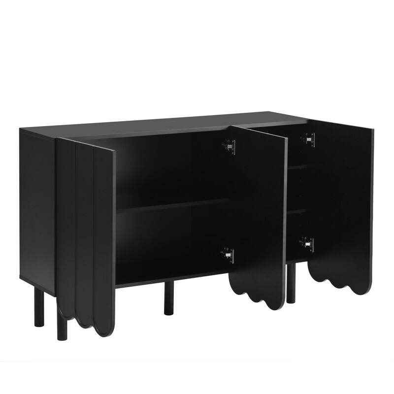 Modern Shoe Cabinet with Adjustable Shelves, Accent Storage Cabinet with Wave Doors, Sideboard Buffet Cabinet with Wood Legs