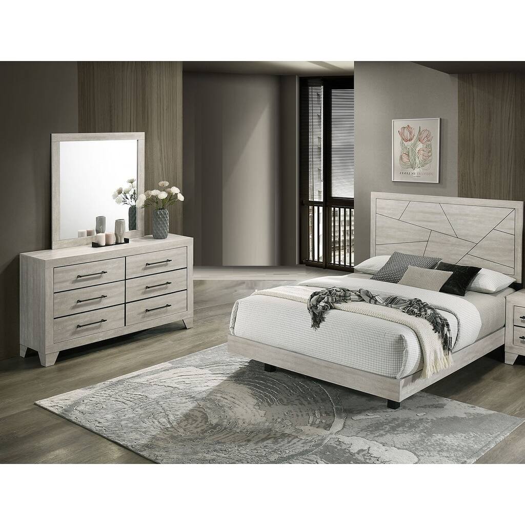 Bed Dresser Mirror Gray Finish 3pc Bedroom Set Modern
