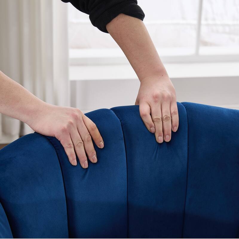 Roomfitters Oversized Swivel Barrel Chair, Velvet Channel Tufted Pumpkin-Shape Club Armchair with 3 Pillows for Living Room