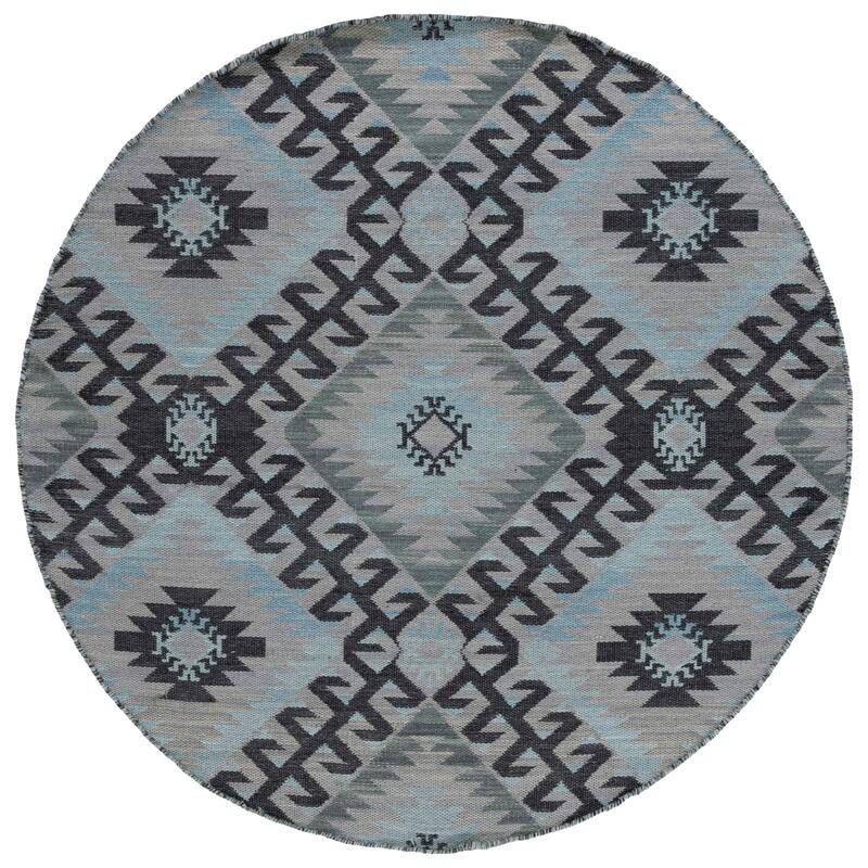 SAFAVIEH Handmade Kilim Reinalda Southwestern Wool Rug - 6' Round - Grey/Black