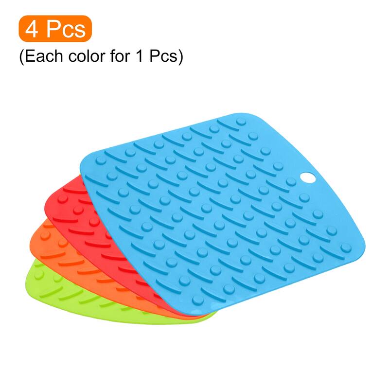 Silicone Trivet Mats Hot Pot Holders 4Pcs, Kitchen Trivet Mat Hot Pads - Orange, Red, Blue, Green