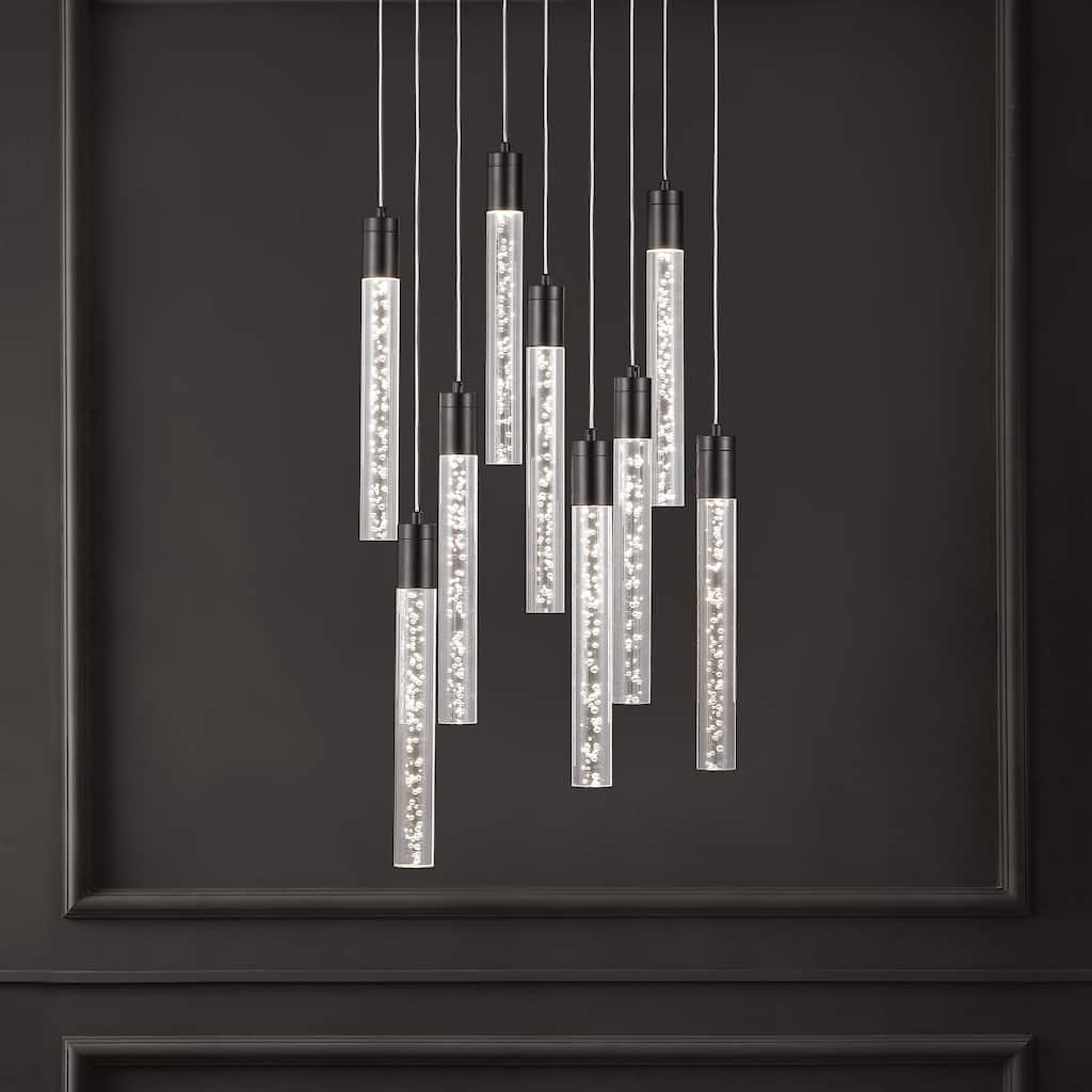 SAFAVIEH Couture Thekla Acrylic 9-Light Chandelier - 17 In. W x 17 In. D x 17/65 In. H - Black