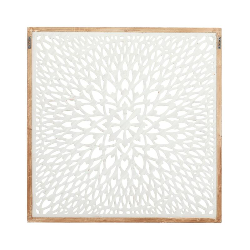 Light Brown Wood Handmade Intricately Carved Floral Home Wall Decor with Mandala Design