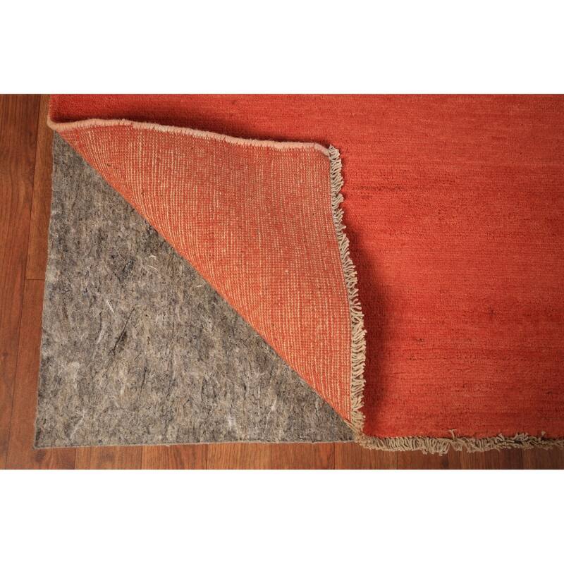 Modern Gabbeh Area Rug Hand-Knotted Orange Wool Carpet - 6'7" x 9'6"