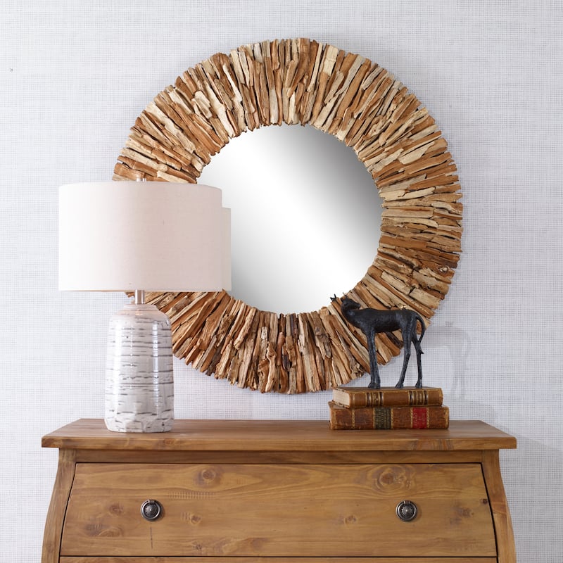 Uttermost Teak Branch Natural Round Mirror - 39.37"W x 1.6"H x 39.37"D