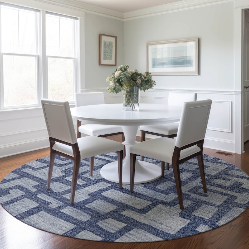 Premium Washable Super Soft Modern Contemporary Mayfield Rug - Blue - 8' x 8' - Round