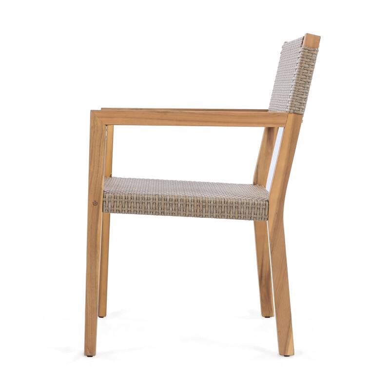 Outdoor 2 Piece Solid Wood Wicker Armrest Dining Chair with Backrest and Easy Clean for Dining Room Kitchen Living Room Terrace
