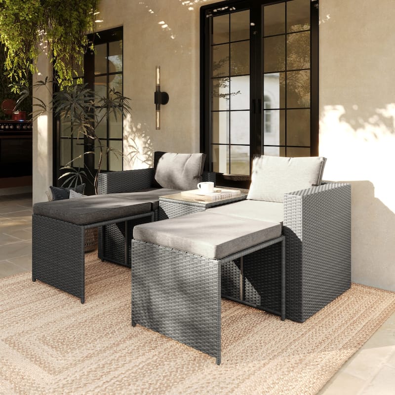 Indoor/Outdoor Modular Loveseat Sofa Set with Table and Ottomans - 24.75"D x 25"W x 30.25"H