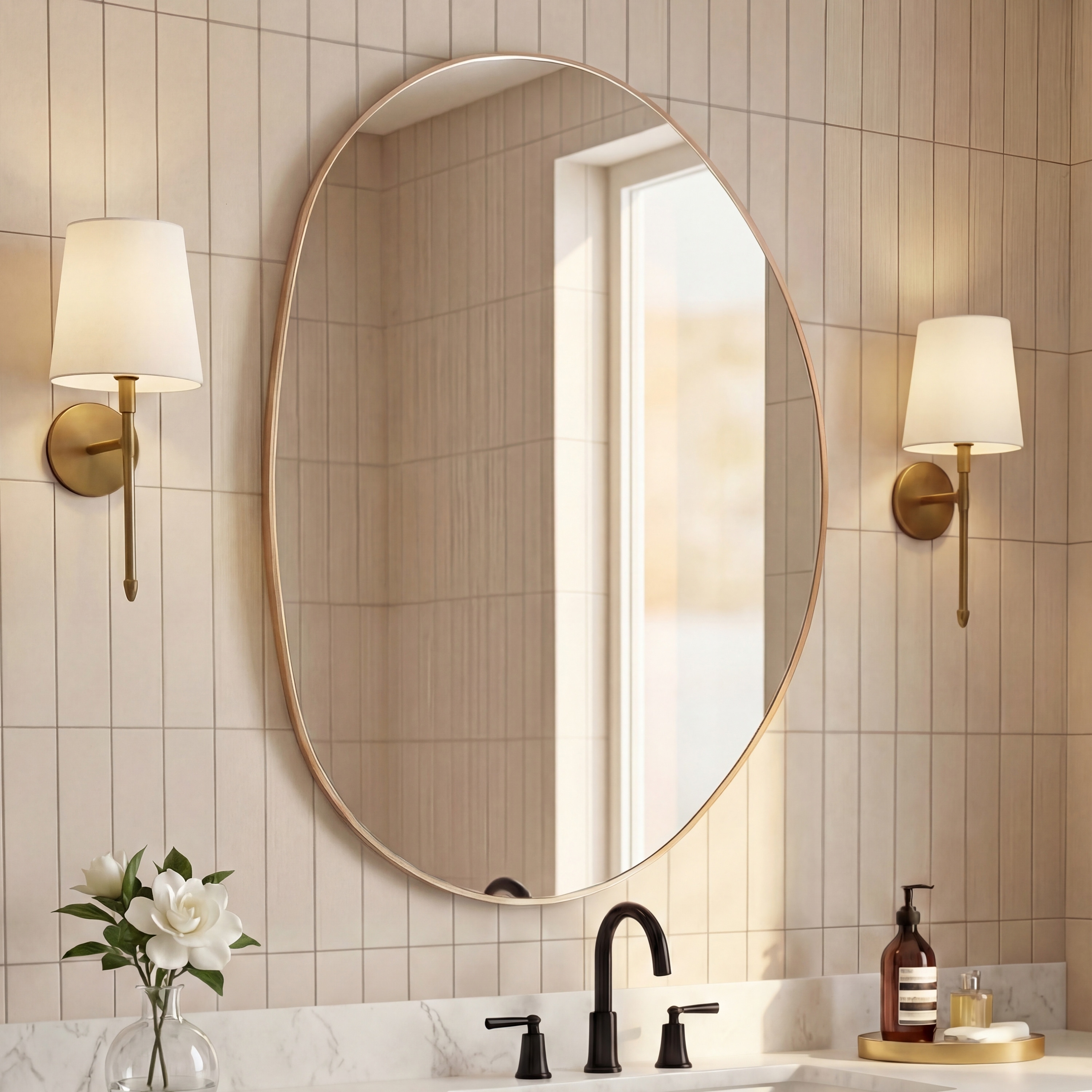JONATHAN Y Aurelia Medium Irregular Oval Metal Framed Wall Mounted Mirror - 36 H x 24 W x 1.08 D