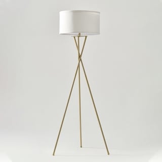 Brightech Jaxon 60 in. Antique Brass Mid-Century Modern LED Super Bright Floor Lamp with White Fabric Drum Shade