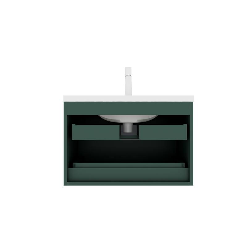 GDFStudio - Jodi Modern Floating Bathroom Vanity with Dual Drawers & White Ceramic Basin, WITHOUT Faucet