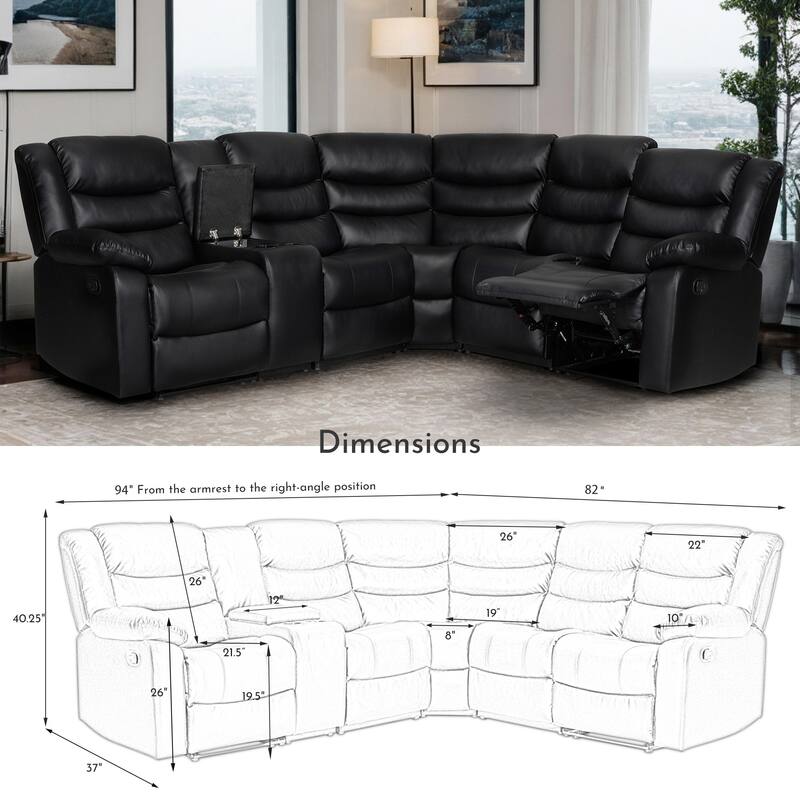 94'' Manual Reclining Modular Sectional Couch with 1 Console & 2 Cup Holders, Living Room/Office