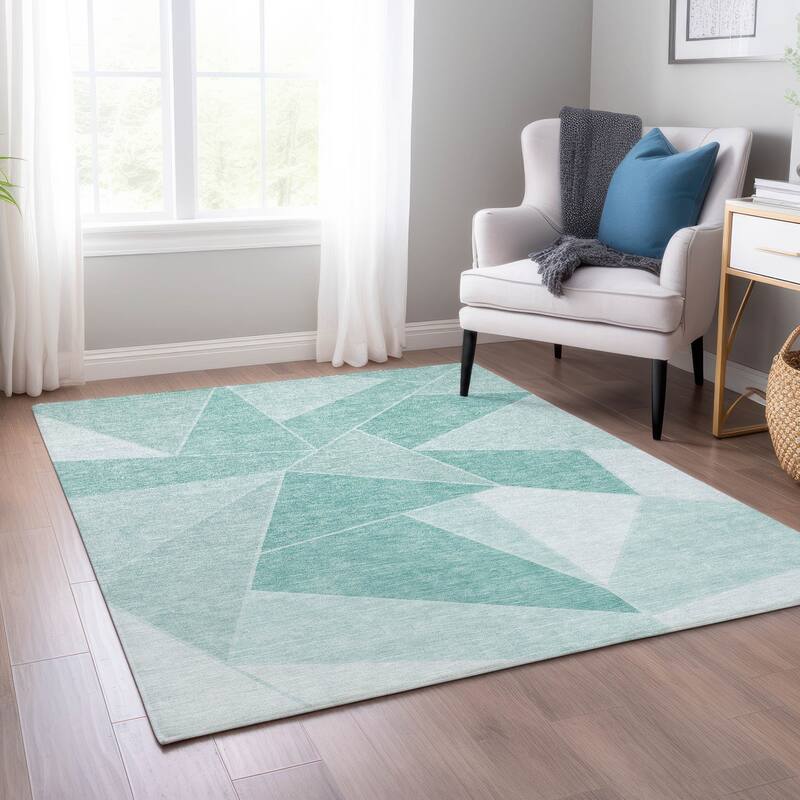 Machine Washable Indoor/ Outdoor Chantille Modern Mosaic Rug - Teal - 2'6" x 3'10"