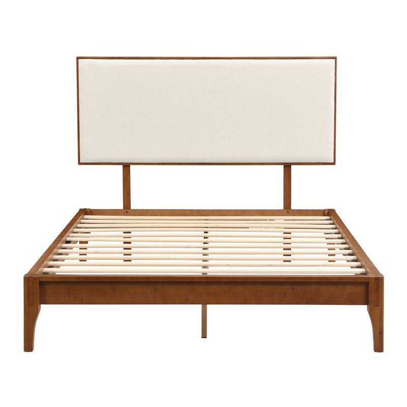 Wood Full/Queen/King Size Platform Bed with Bamboo Frame Upholstered Adjustable Headboard