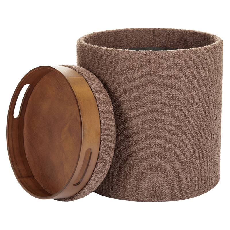Aria Home Brown Boucle Tufted Storage Ottoman with Removable Tray Top