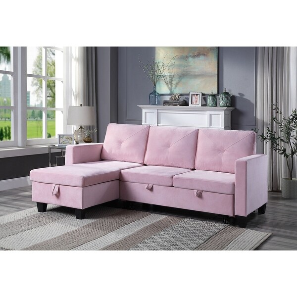 Nova Velvet Reversible Sleeper Sectional Sofa with Storage Chaise