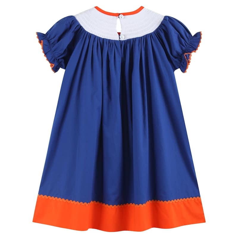 Lil Cactus Blue and Orange Football Smocked Bishop Dress