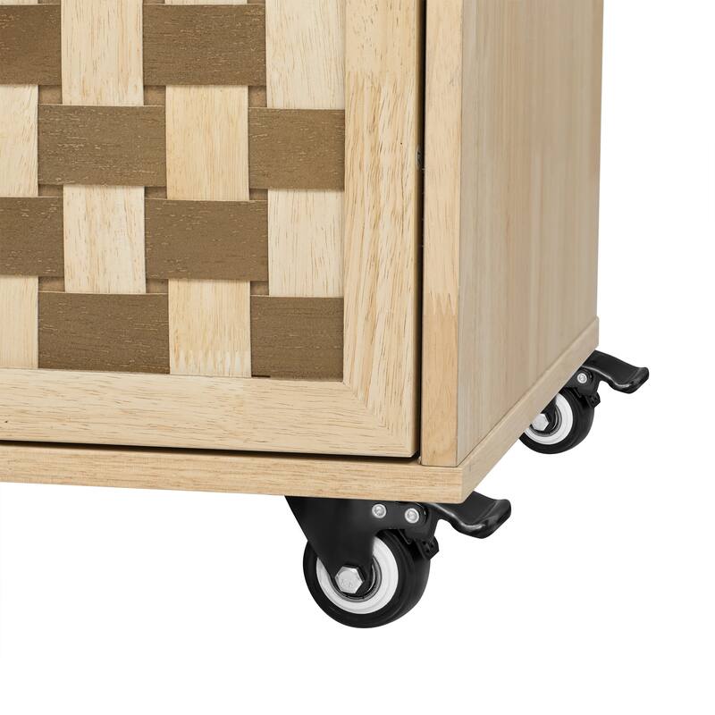 3D Woven Checkerboard Pattern Design Kitchen Island with Drop Leaf,With Internal Storage Rack,Power Outlet - N/A