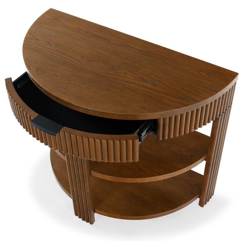 SAFAVIEH Couture Shelbie Reeded 1-Drawer 2-Shelf Half Moon Console Table - 32"W x 16"D x 26"H
