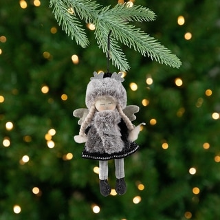 Plush Winter Angel Girl Hanging Christmas Ornament - 8.5" - Gray and Black - Bed Bath & Beyond - 41491293