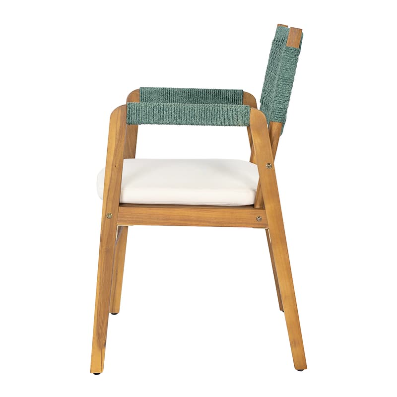 Christopher Knight Home - Capri 6-Piece Outdoor Dining Set in Acacia Wood with Beige Cushions and Green Rope Wicker Chairs