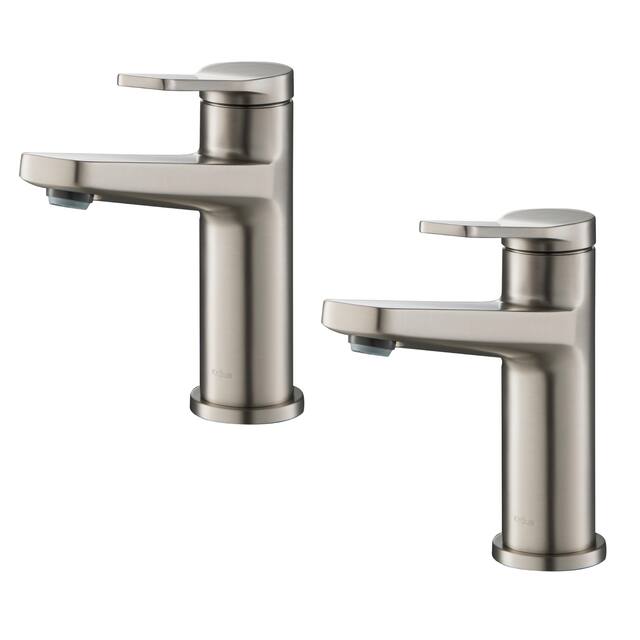 KRAUS Indy Single Handle 1-Hole Bathroom Faucet - Spot Free Stainless Steel (Pack of 2)