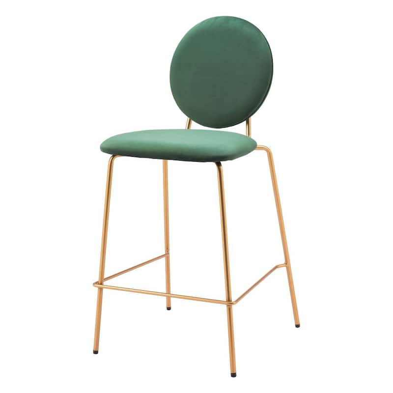 HomeRoots Set of Two 26" Green and Gold Velvet and Steel Counter Height Bar Chairs