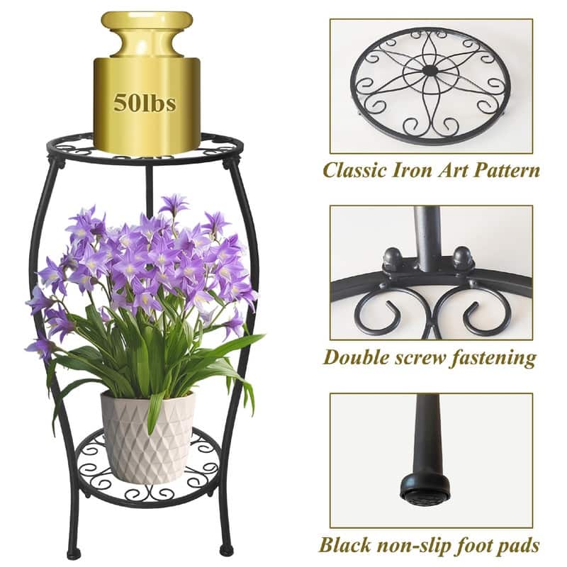 Metal Plant Stand 2 Tier Indoor Outdoor - 11x 11 x 25.2 inches - Black-1