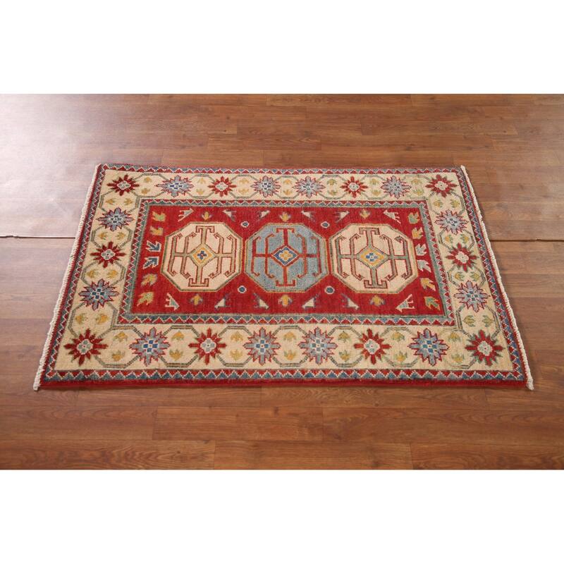 Red Kazak Accent Rug Handmade Traditional Oriental Wool Carpet - 2'7"x 4'0"
