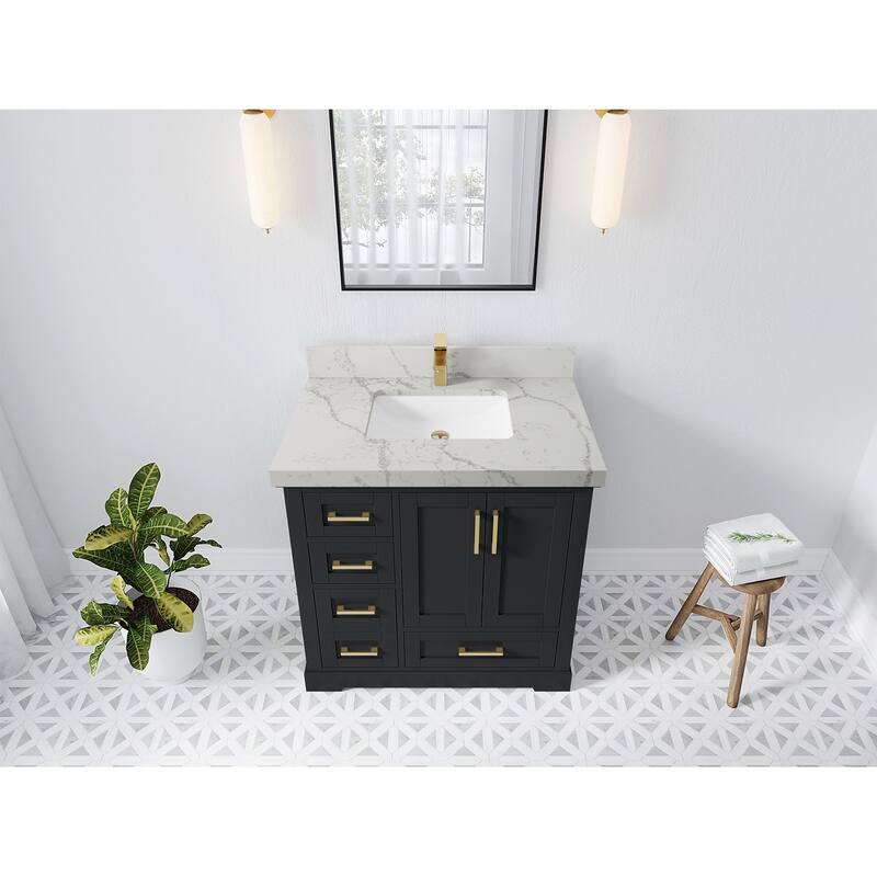 Willow Collections 36 x 22 Boston Center Sink Right Bathroom Vanity with Countertop