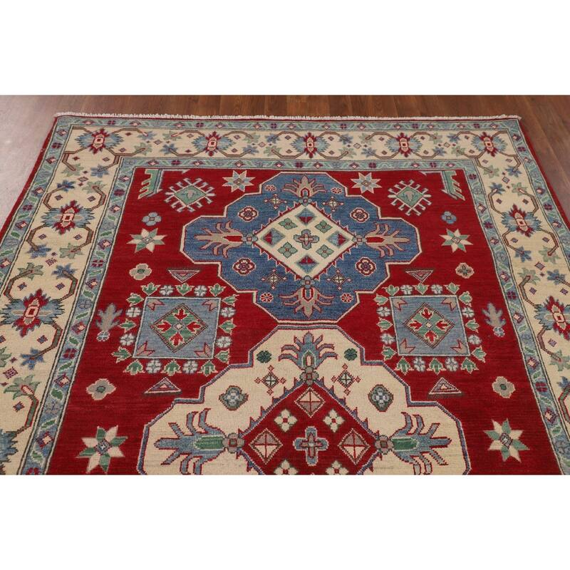 Oriental / Geometric Kazak Area Rug Handmade Wool Carpet - 5'6" x 8'2"