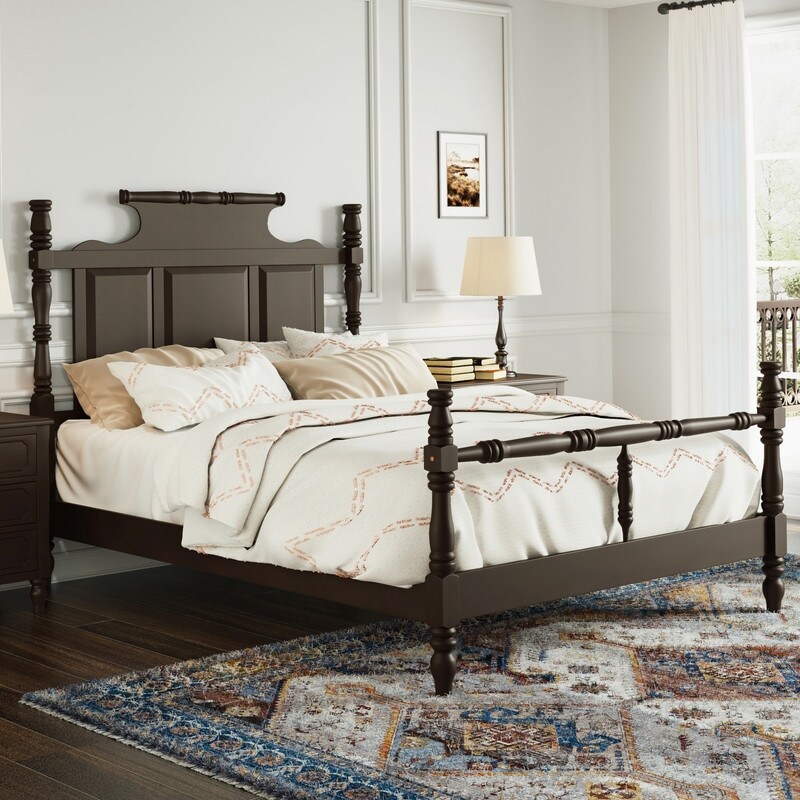 Queen/King Size Vintage Country Style Wood Platform Bed Frame